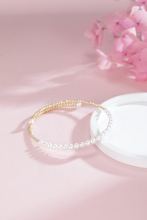 3-4mm Freshwater Pearl Beaded Bracelet 18K Gold - House Of Pearls